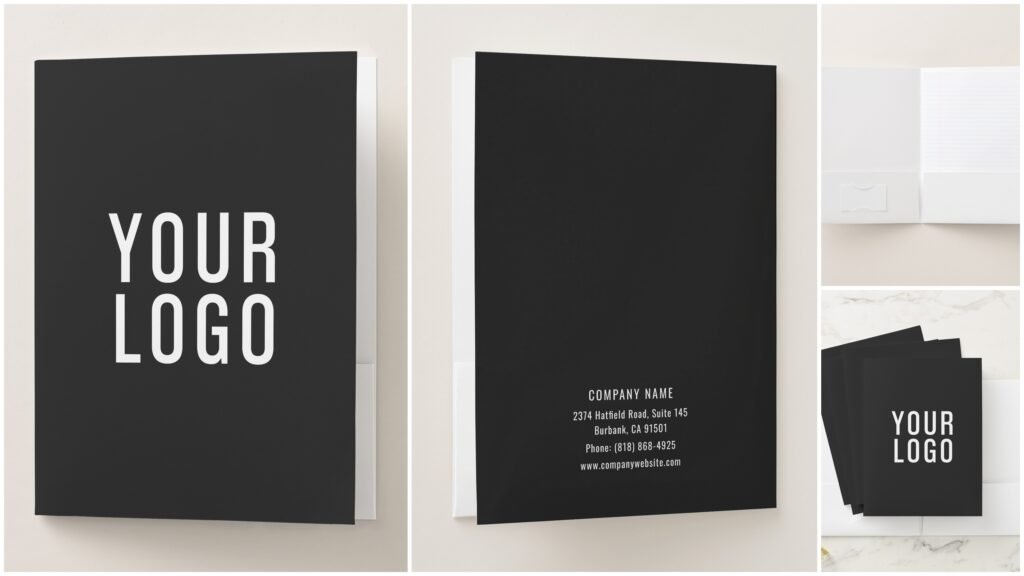 Minimalistic Black Custom Business Pocket Folder With Logo