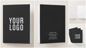 Minimalistic Black Custom Business Pocket Folder With Logo