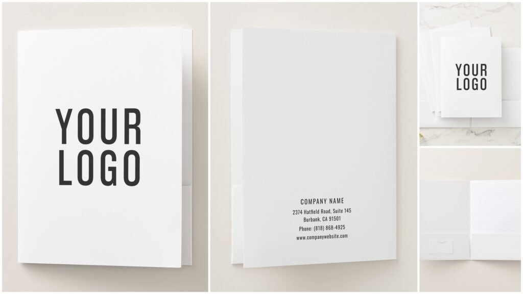 Minimalistic White Custom Business Pocket Folder With Logo