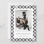 Black And White Buffalo Plaid Snowflake Photo Business Christmas Card (Front)