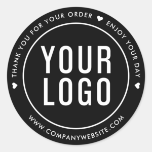 Black Thank You For Your Order Stickers With Logo (Front)