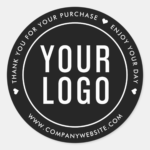 Black Thank You For Your Purchase Stickers With Logo (Front)