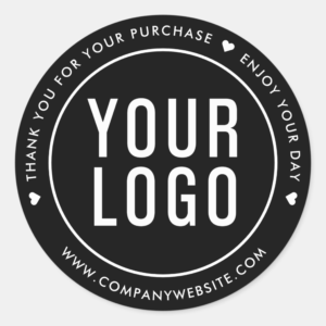 Black Thank You For Your Purchase Stickers With Logo (Front)