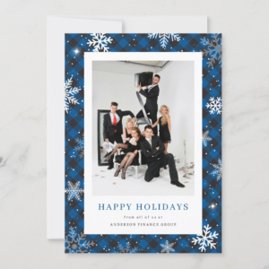 Modern Blue Photo Business Christmas Card (Front)
