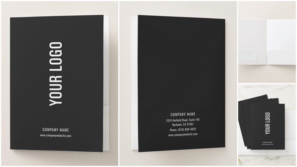 Personalized Logo Business Card Slot Black Pocket Folders