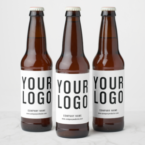 White Minimalist Custom Business Beer Bottle Labels With Logo (Bottles)