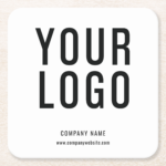 White Minimalist Custom Logo Coasters (Front)