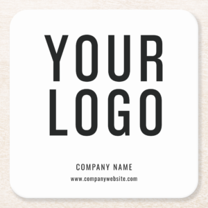 White Minimalist Custom Logo Coasters (Front)