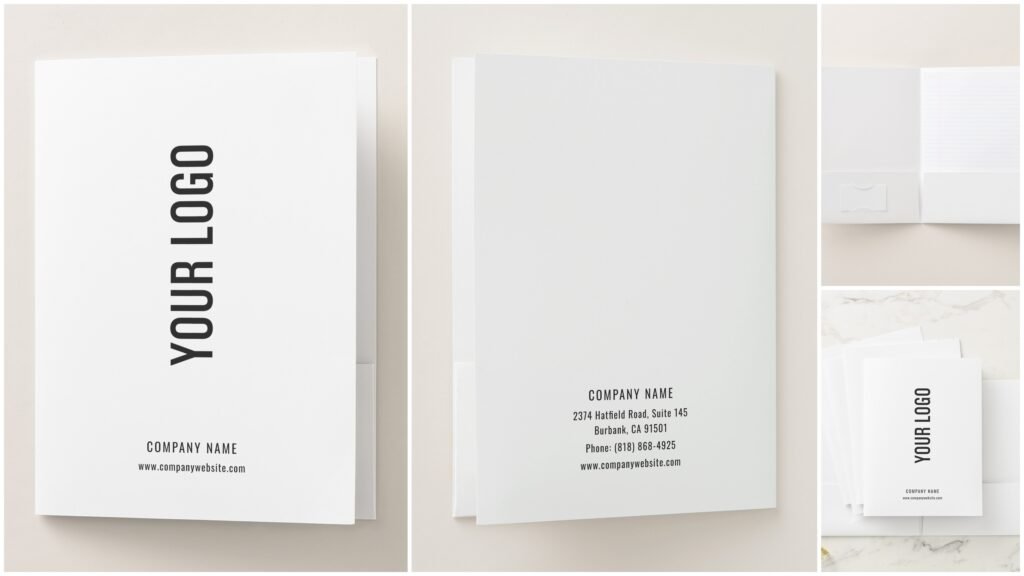 White Personalized Folders With Pockets and Business Card Slot