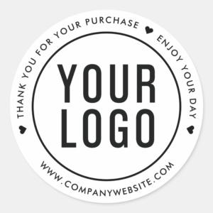 White Thank You For Your Purchase Stickers With Logo (Front)