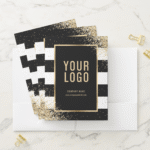 Black White Gold Glitter Business Logo Card Slot Pocket Folders (In Situ)