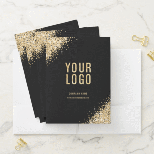 Elegant Black Gold Glitter Business Logo Card Slot Pocket Folder (In Situ)