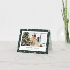 Green Photo Snowflake Happy Holidays Folded Card (Front)