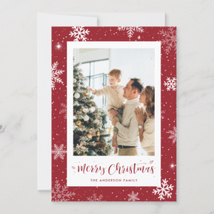 Red Snowflake Photo Merry Christmas Card (Front)