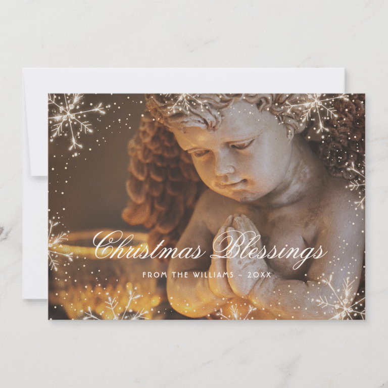 Snowflake Botanical Christmas Blessings Card (Front)