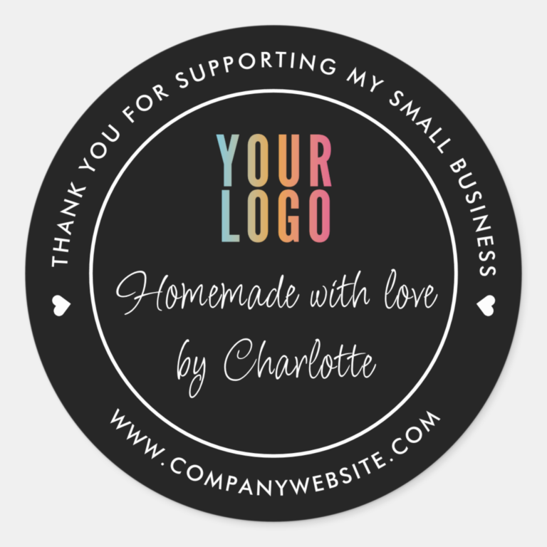 Black Homemade With Love Thank You Business Stickers