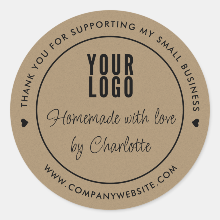 Faux Kraft Paper Homemade With Love Thank You Business Stickers