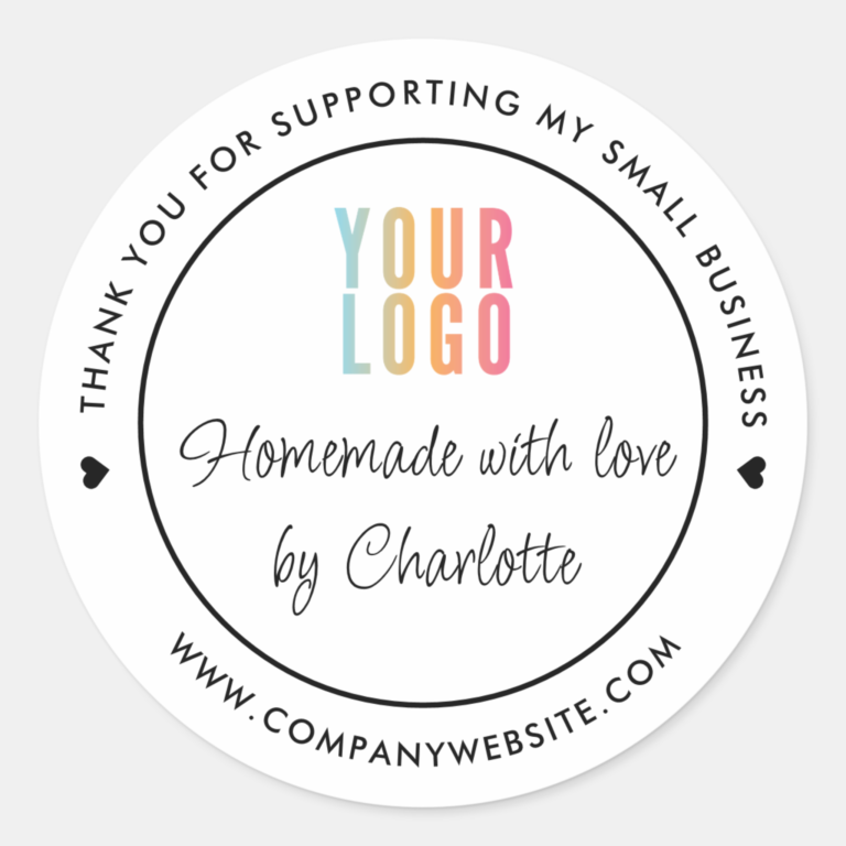 White Homemade With Love Thank You Business Stickers