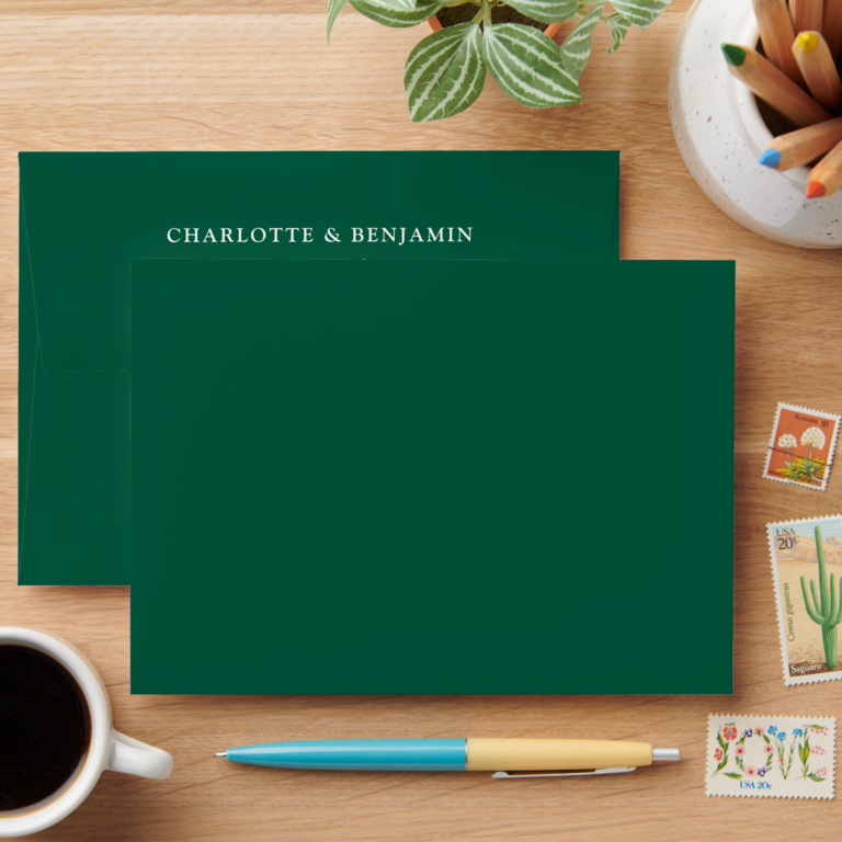 Emerald Green Modern Custom Wedding 5.25x7.25 Envelope (Desk)