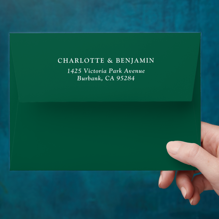 Emerald Green Modern Custom Wedding 5.25x7.25 Envelope (Hand)