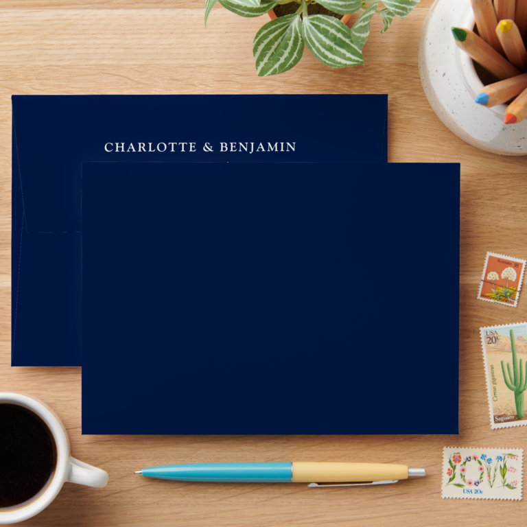 Navy Blue Modern Custom Wedding 5x7 Envelope (Desk)