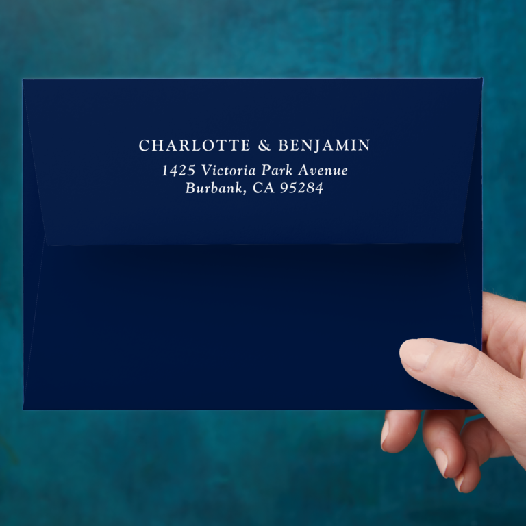 Navy Blue Modern Custom Wedding 5x7 Envelope (Hand)